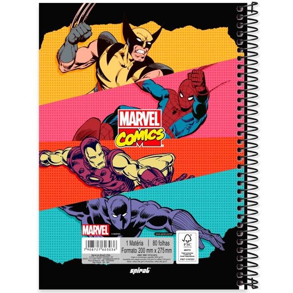 Caderno Universitário Capa Dura 1X1 80 Folhas Marvel Comics Spiral - PT 1 UN