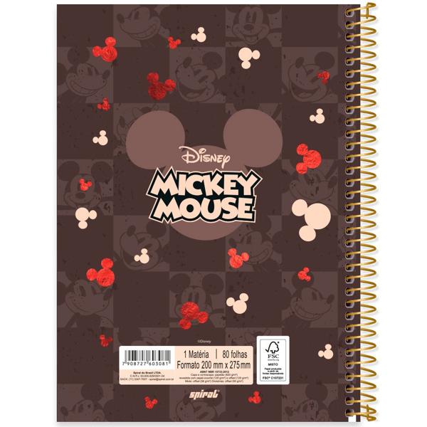 Caderno Universitário Capa Dura 1X1 80 Folhas Mickey Disney Clássico Spiral - PT 1 UN