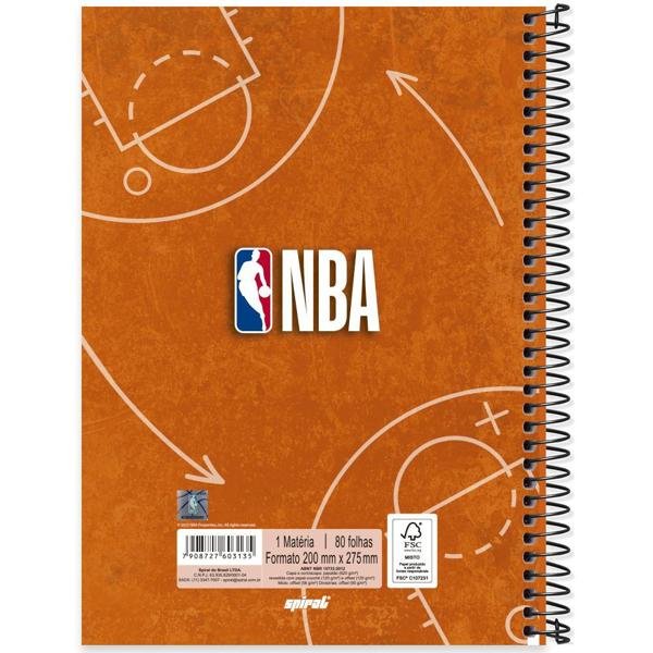 Caderno Universitário Capa Dura 1X1 80 Folhas NBA Spiral - PT 1 UN