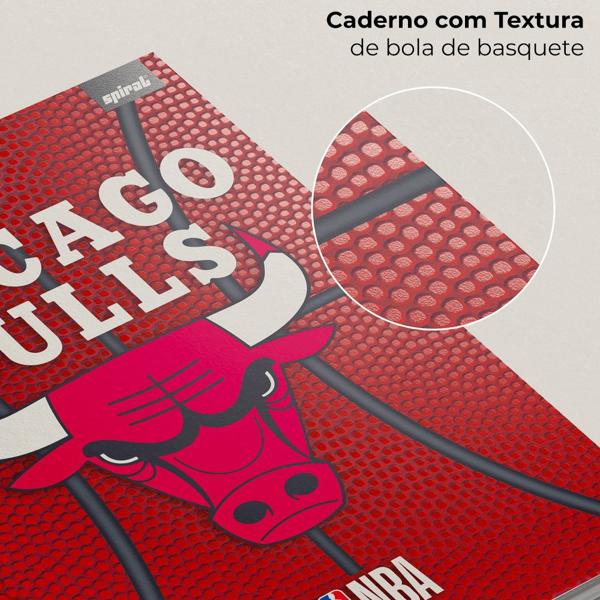 Caderno Universitário Capa Dura 1X1 80 Folhas NBA Chicago Bulls Spiral - PT 1 UN