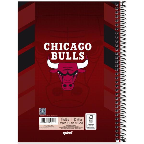 Caderno Universitário Capa Dura 1X1 80 Folhas NBA Chicago Bulls Spiral - PT 1 UN