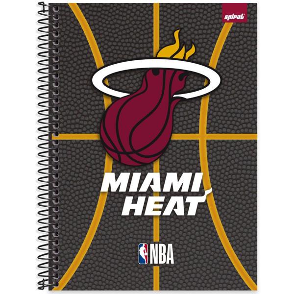 Caderno Universitário Capa Dura 1X1 80 Folhas NBA Miami Heat Spiral - PT 1 UN