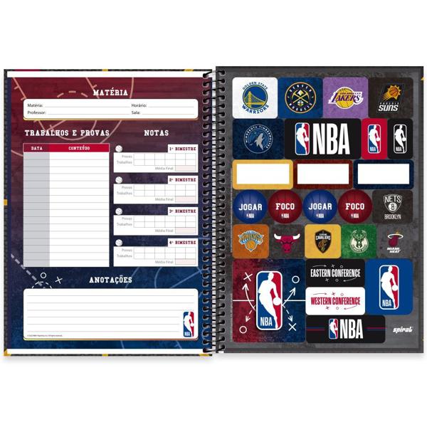 Caderno Universitário Capa Dura 1X1 80 Folhas NBA Miami Heat Spiral - PT 1 UN