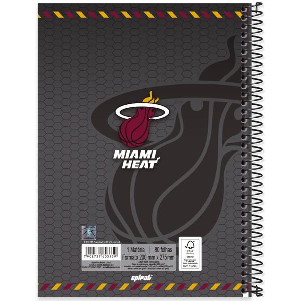 Caderno Universitário Capa Dura 1X1 80 Folhas NBA Miami Heat Spiral - PT 1 UN