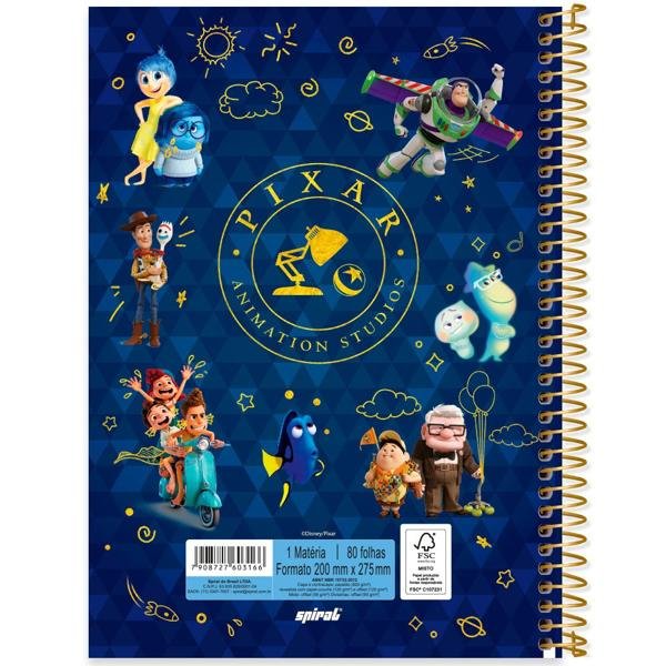 Caderno Universitário Capa Dura 1X1 80 Folhas Disney Pixar Spiral - PT 1 UN