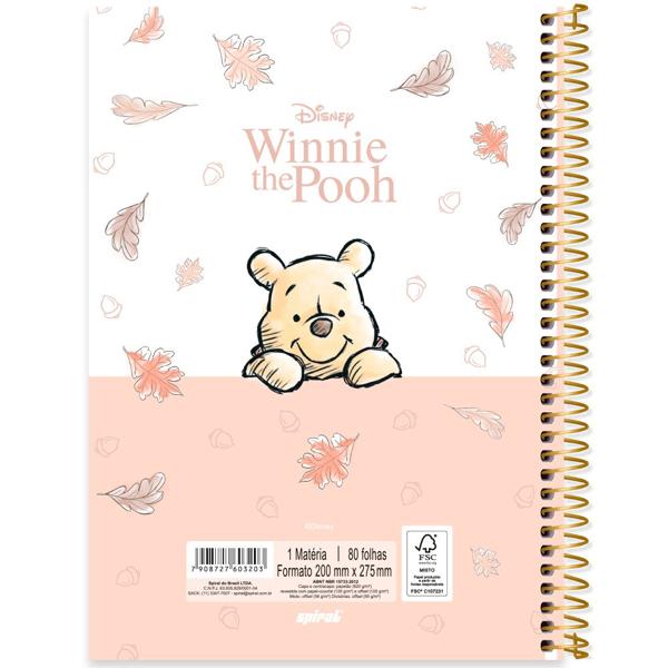 Caderno Universitário Capa Dura 1X1 80 Folhas Disney Pooh Spiral - PT 1 UN