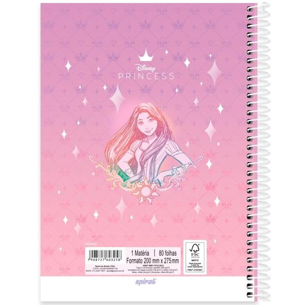 Caderno Universitário Capa Dura 1X1 80 Folhas Disney Princesas Rapunzel Spiral - PT 1 UN