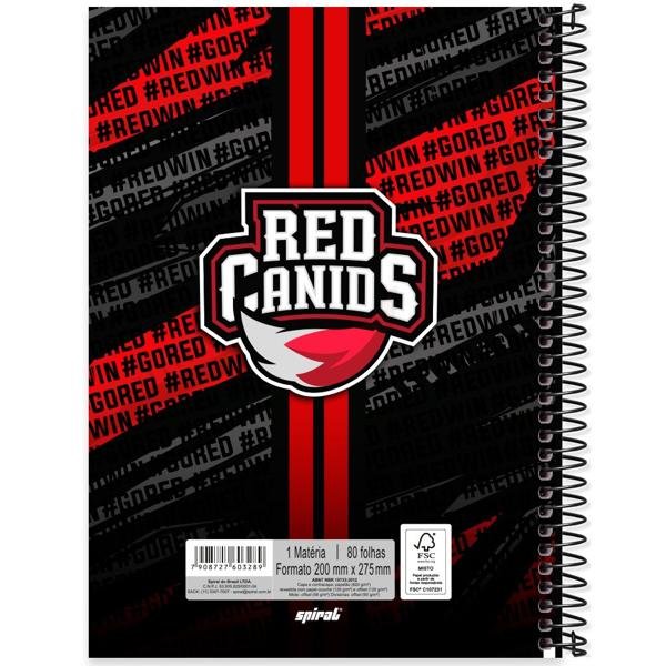 Caderno Universitário Capa Dura 1X1 80 Folhas Red Canids Spiral - PT 1 UN