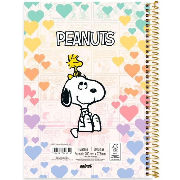 Caderno Universitário Capa Dura 1X1 80 Folhas Snoopy - Peanuts Spiral - PT 1 UN