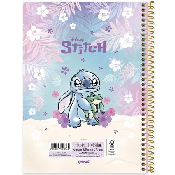 Caderno Universitário Capa Dura 1X1 80 Folhas Disney Stitch Spiral - PT 1 UN