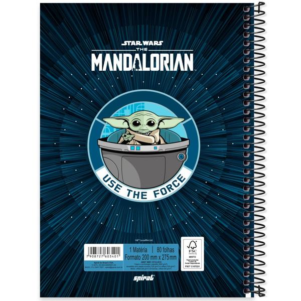 Caderno Universitário Capa Dura 1X1 80 Folhas The Mandalorian - Star Wars Spiral - PT 1 UN