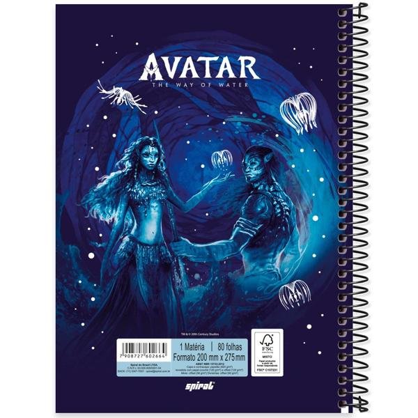 Caderno Universitário Capa Dura 1X1 80 Folhas Avatar Spiral - PT 1 UN