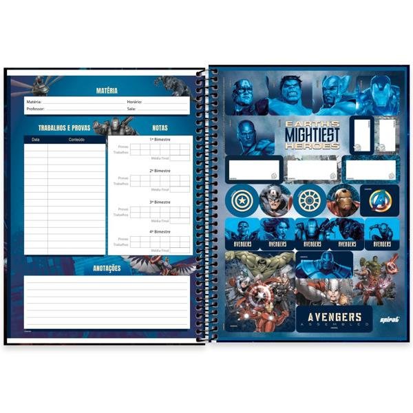 Caderno Universitário Capa Dura 1X1 80 Folhas Marvel Vingadores - Avengers Spiral - PT 1 UN