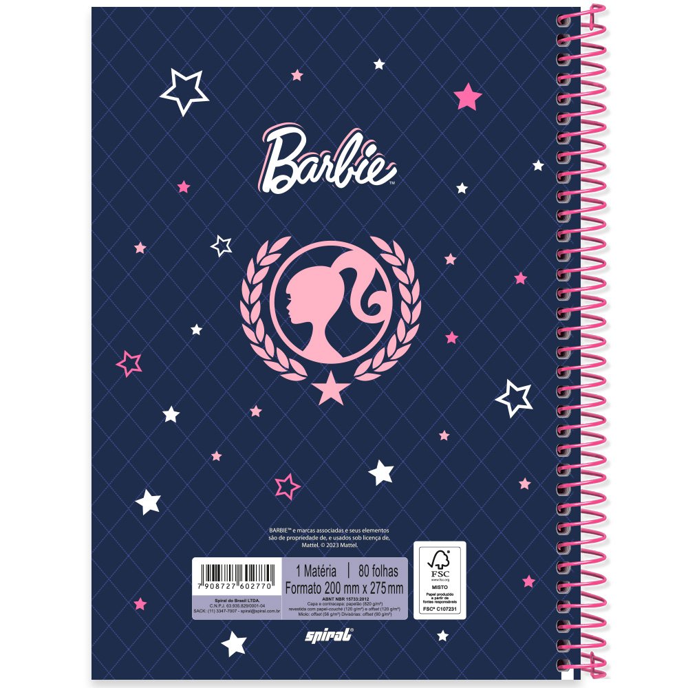Caderno universitário capa dura, 10x1 160 folhas, Barbie Premium, 2333260,  Spiral Brb - PT 1 UN - Escolar - Kalunga