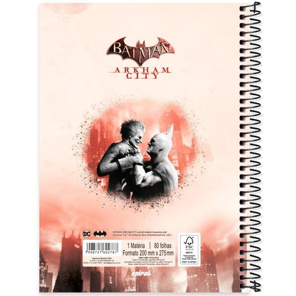 Caderno Universitário Capa Dura 1X1 80 Folhas Warner Batman Arkham City Spiral - PT 1 UN