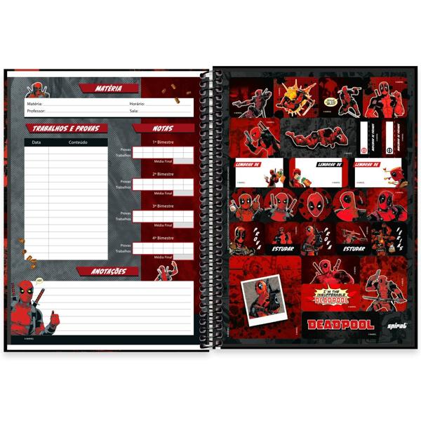 Caderno Universitário Capa Dura 1X1 80 Folhas Marvel Deadpool Spiral - PT 1 UN