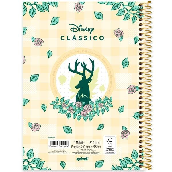 Caderno Universitário Capa Dura 1X1 80 Folhas Disney Clássicos Bambi Spiral - PT 1 UN