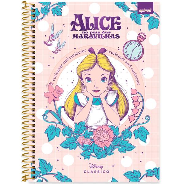 Caderno Universitário Capa Dura 1X1 80 Folhas Disney Clássicos Alice Spiral - PT 1 UN