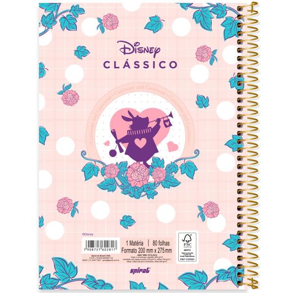 Caderno Universitário Capa Dura 1X1 80 Folhas Disney Clássicos Alice Spiral - PT 1 UN