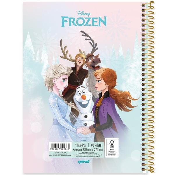 Caderno Universitário Capa Dura 1X1 80 Folhas Disney Frozen Spiral - PT 1 UN