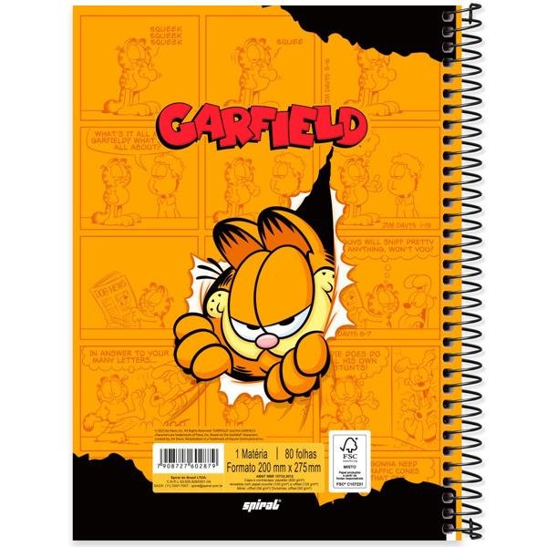 Caderno Universitário Capa Dura 1X1 80 Folhas Garfield Spiral - PT 1 UN