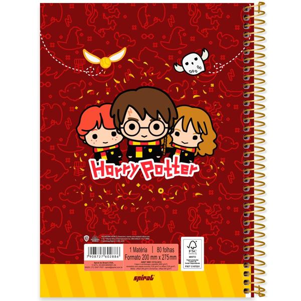 Caderno Universitário Capa Dura 1X1 80 Folhas Warner Harry Potter Charms Spiral - PT 1 UN