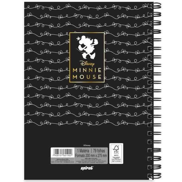 Caderno Universitário Capa Dura 1X1 79 Folhas Minnie Disney PB Spiral - PT 1 UN