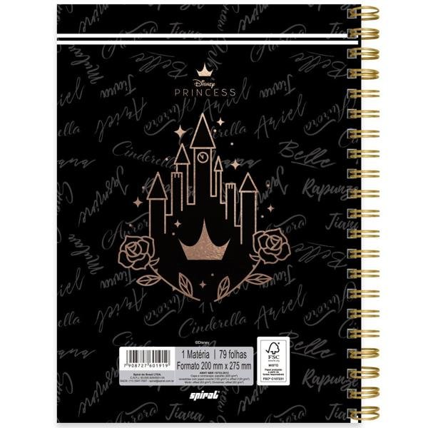 Caderno Universitário Capa Dura 1X1 79 Folhas Disney Princesas Spiral - PT 1 UN