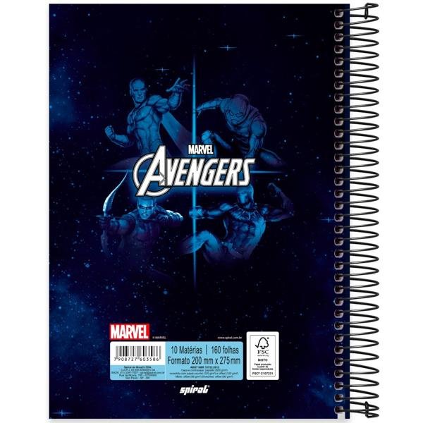 Caderno Universitário Capa Dura 10X1 160 Folhas Marvel Vingadores - Avengers Spiral - PT 1 UN