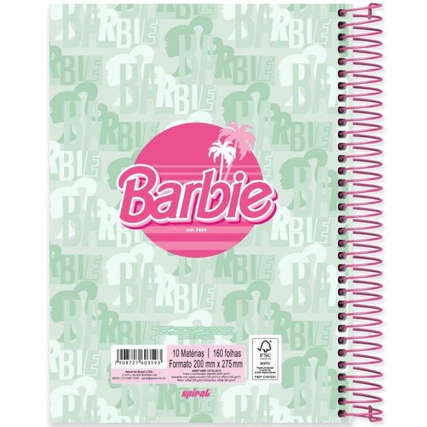 Caderno Universitário Capa Dura 10X1 160 Folhas Barbie Mattel Spiral - PT 1 UN