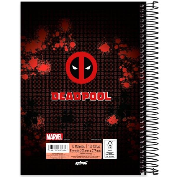 Caderno Universitário Capa Dura 10X1 160 Folhas Marvel Deadpoll Spiral - PT 1 UN