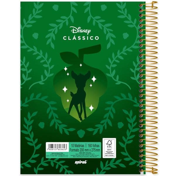 Caderno Universitário Capa Dura 10X1 160 Folhas Disney Clássicos Bambi Spiral - PT 1 UN