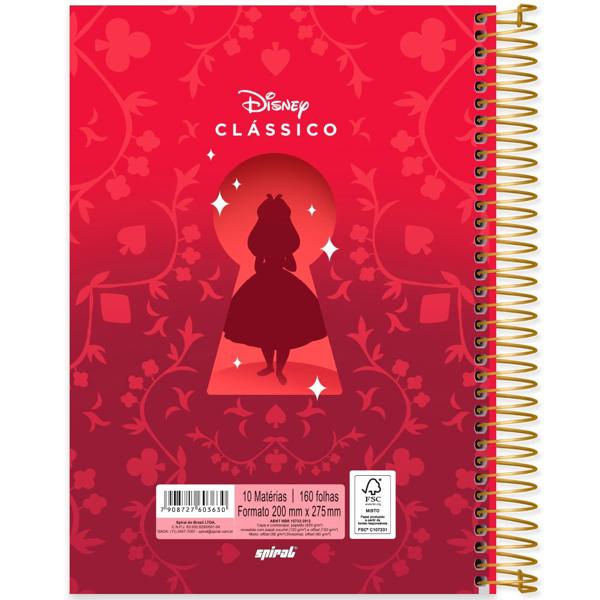 Caderno Universitário Capa Dura 10X1 160 Folhas Disney Clássicos Alice Spiral - PT 1 UN