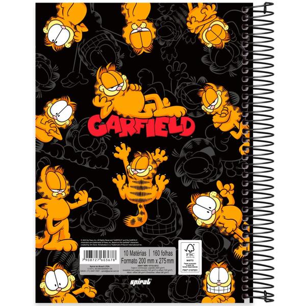 Caderno Universitário Capa Dura 10X1 160 Folhas Garfield Spiral - PT 1 UN