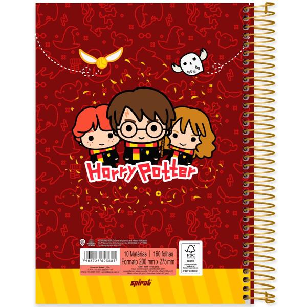 Caderno Universitário Capa Dura 10X1 160 Folhas Warner Harry Potter Charms Spiral - PT 1 UN