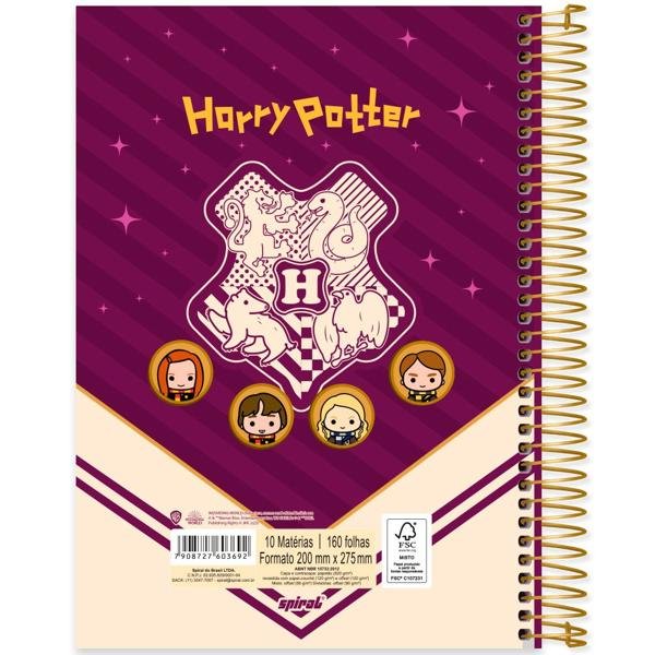 Caderno Universitário Capa Dura 10X1 160 Folhas Warner Harry Potter Charms Spiral - PT 1 UN