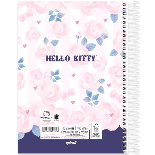 Caderno Universitário Capa Dura 10X1 160 Folhas Hello Kitty Spiral - PT 1 UN