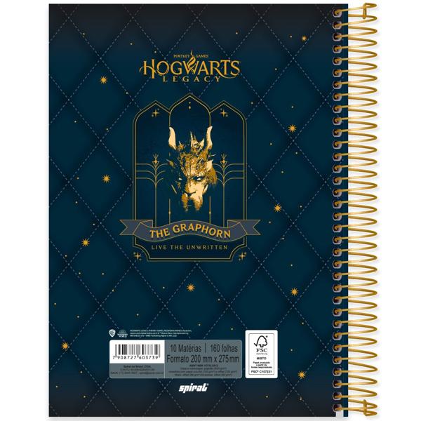 Caderno Universitário Capa Dura 10X1 160 Folhas Warner Hogwarts Legacy Spiral - PT 1 UN