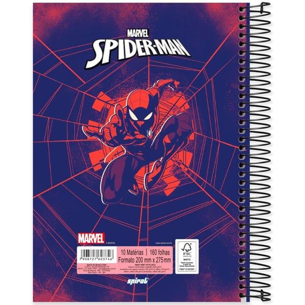 Caderno Universitário Capa Dura 10X1 160 Folhas Marvel Homem Aranha - Spiderman Spiral - PT 1 UN