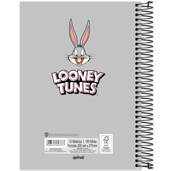Caderno Universitário Capa Dura 10X1 160 Folhas Warner Looney Tunes Pernalonga Spiral - PT 1 UN