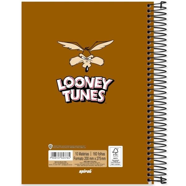 Caderno Universitário Capa Dura 10X1 160 Folhas Warner Looney Tunes Coiote Spiral - PT 1 UN