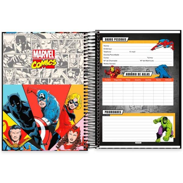 Caderno Universitário Capa Dura 10X1 160 Folhas Marvel Comics Spiral - PT 1 UN