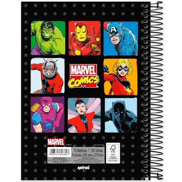 Caderno Universitário Capa Dura 10X1 160 Folhas Marvel Comics Spiral - PT 1 UN