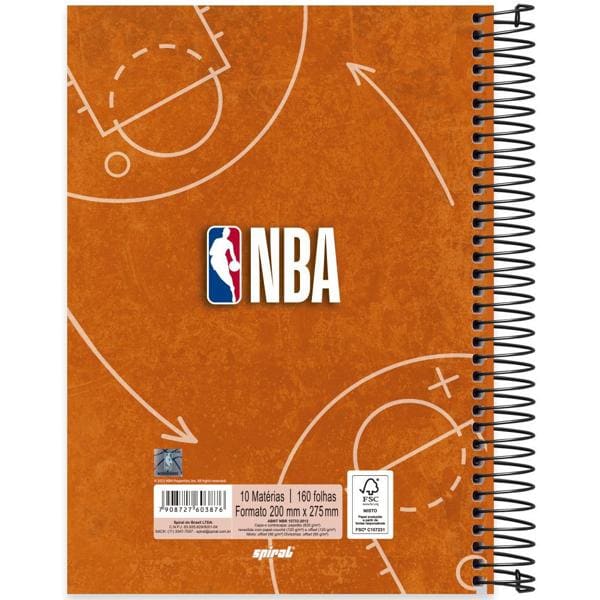 Caderno Universitário Capa Dura 10X1 160 Folhas NBA Spiral - PT 1 UN