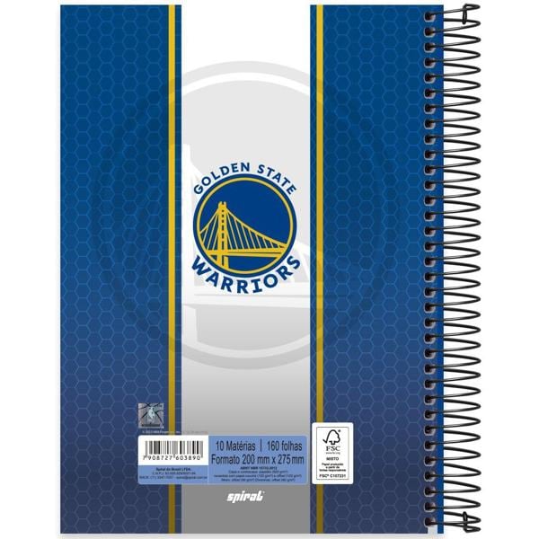 Caderno Universitário Capa Dura 10X1 160 Folhas NBA Golden State Warriors Spiral - PT 1 UN