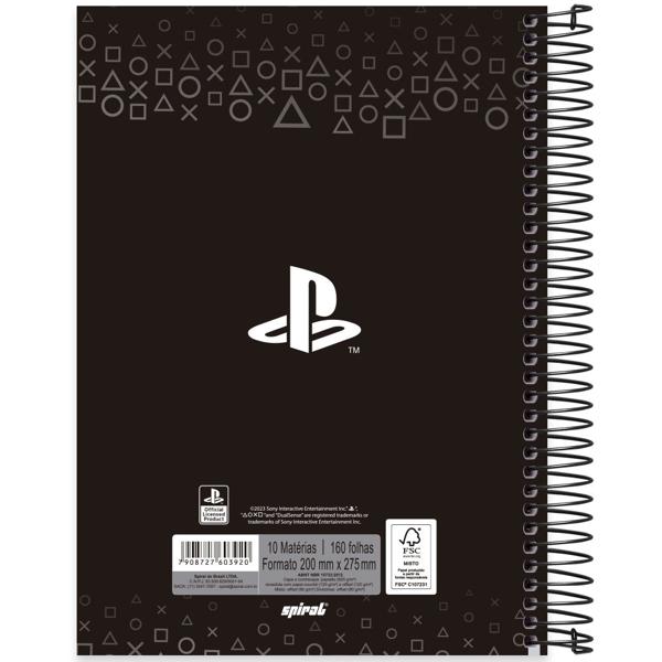 Caderno Universitário Capa Dura 10X1 160 Folhas Playstation Spiral - PT 1 UN