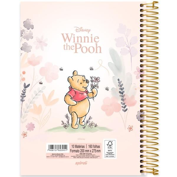 Caderno Universitário Capa Dura 10X1 160 Folhas Disney Pooh Spiral - PT 1 UN