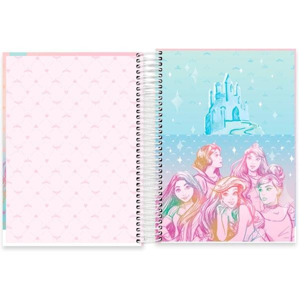 Caderno Universitário Capa Dura 10X1 160 Folhas Disney Princesas Spiral - PT 1 UN