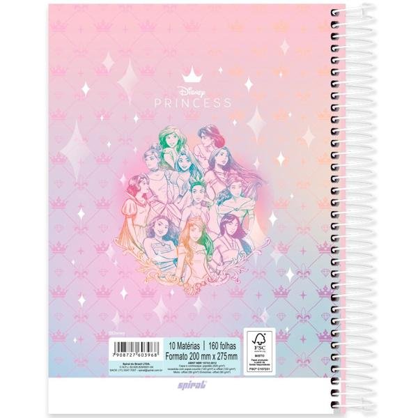 Caderno Universitário Capa Dura 10X1 160 Folhas Disney Princesas Spiral - PT 1 UN