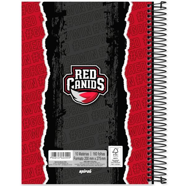 Caderno Universitário Capa Dura 10X1 160 Folhas Red Canids Spiral - PT 1 UN